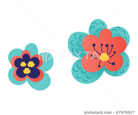 Yellow and red flower, spring blossom grow up isolated on white, cartoon vector illustration. Two fall floret, pick gift plants. Yellow and red flower, spring blossom grow up isolated on white, cartoon vector illustration. Two fall floret, pick gift plants. 67976927
