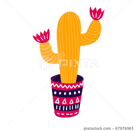 Festively adorned mexican cactus, typical holiday mexico concept traditional stuff icon isolated on white, flat vector illustration. 67976965