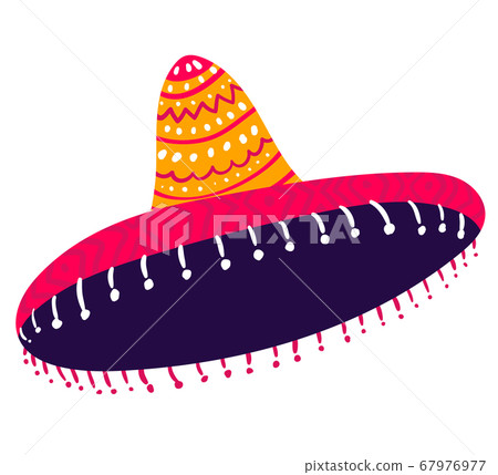 Mexican typical sombrero hat for head, cap mexico concept traditional costume icon isolated on white, flat vector illustration. 67976977
