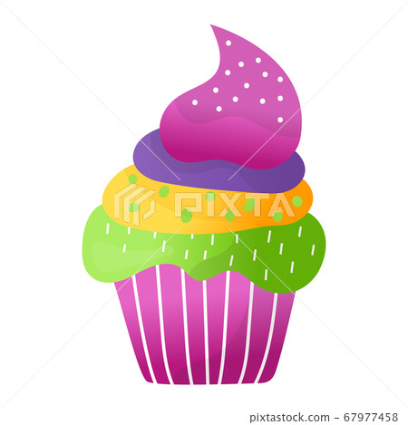 Delicious festive cupcake, celebration fruitcake holiday baking birthday party element isolated on white, flat vector illustration. 67977458