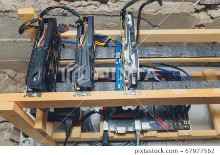 home mining farm for bitcoin and cryptocurrency money. 67977562