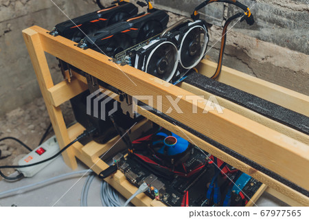 home mining farm for bitcoin and cryptocurrency money. 67977565