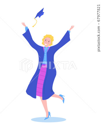 Graduation girl character, school graduation student hold diploma in hat isolated on white, flat vector illustration. Completion secondary education. Graduation girl character, school graduation student hold diploma in hat isolated on white, flat vector illustration. Completion secondary education. 67977821