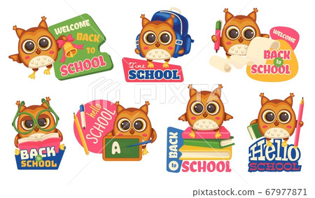 School smart owls with text - a set of vector illustrations. 67977871