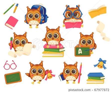 Vector set of cute smart school owls. Vector set of cute smart school owls. 67977872