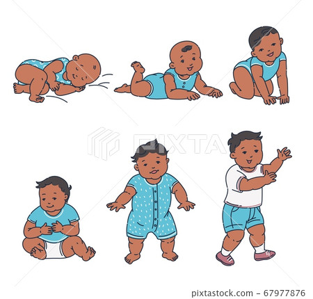 Baby growth set - African child growing from infant to toddler to little boy Baby growth set - African child growing from infant to toddler to little boy 67977876