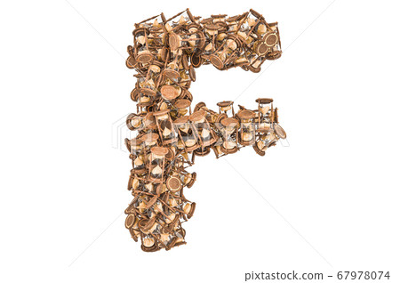 Letter F from hourglass, 3D rendering Letter F from hourglass, 3D rendering 67978074