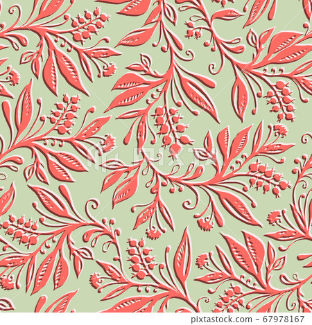 Floral seamless pattern with leaves and berries. Hand drawn and digitized. Floral seamless pattern with leaves and berries. Hand drawn and digitized. 67978167