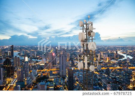 Telecommunication tower with 5G cellular network 67978725