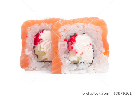 Traditional fresh japanese sushi roll isolated on white background Traditional fresh japanese sushi roll isolated on white background 67979161