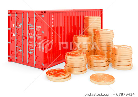 Cargo containers with golden coins. 3D rendering 67979434