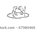 Illustration of two mice playing sumo and playing a cat trick 67980466