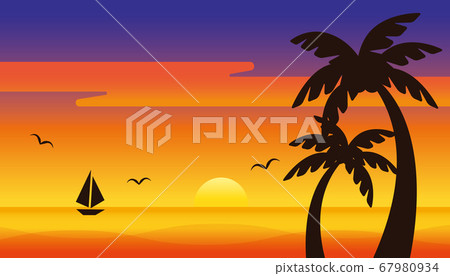 熱帶落日的天空和海洋景觀的插圖 67980934