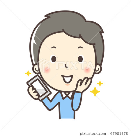 A man who is pleased to have a smartphone 67981578