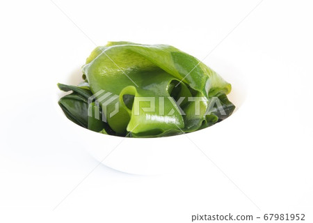 Fresh seaweed wakame in white bowl on white Fresh seaweed wakame in white bowl on white 67981952