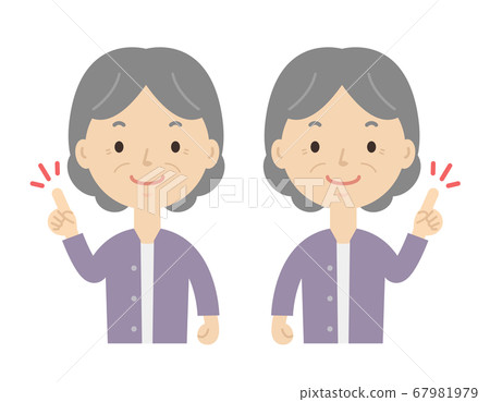 Grandma senior pointing left and right set 67981979