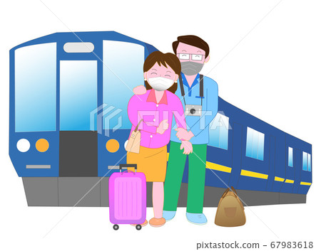 夫婦享受旅行,戴著口罩,以防止新的冠狀病毒感染 夫婦享受旅行,戴著口罩,以防止新的冠狀病毒感染 67983618