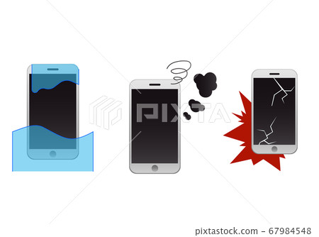 Illustration of troubles such as iPhone damage, breakdown, submersion in water 67984548