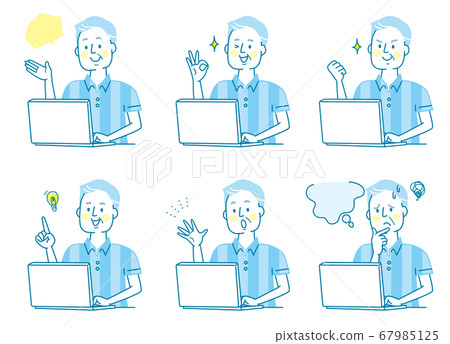 Personal computer senior man facial expression set 67985125