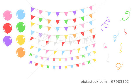 Sweet set color balloons, flag confetti concept Sweet set color balloons, flag confetti concept 67985502