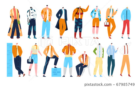 Man fashion styles, stylish male models in clothing, set of isolated vector illustration. Cartoon fashionable male characters. Man fashion styles, stylish male models in clothing, set of isolated vector illustration. Cartoon fashionable male characters. 67985749