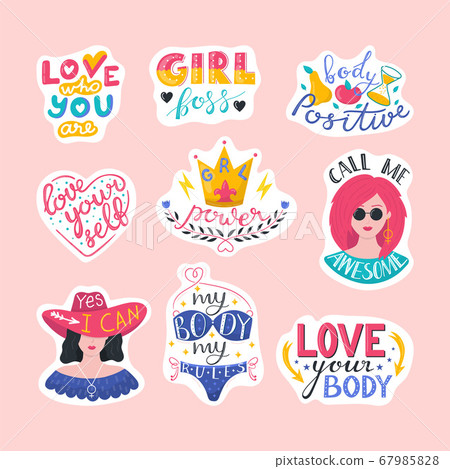 Feminism lettering or typography, girl power quotes for print set of vector illustrations. Feminists quotes, woman motivation slogans. Feminism lettering or typography, girl power quotes for print set of vector illustrations. Feminists quotes, woman motivation slogans. 67985828