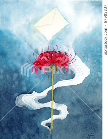 A Red Spider Lily Float In The Air Among The Stock Illustration