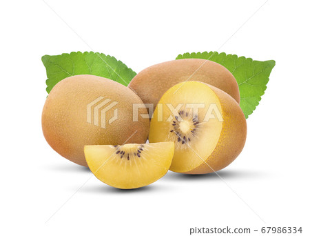 Yellow Kiwi Fruit Isolated on white background. 67986334