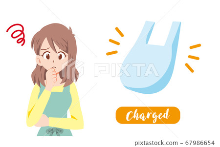 因充電購物袋而有麻煩的家庭主婦的插圖 因充電購物袋而有麻煩的家庭主婦的插圖 67986654