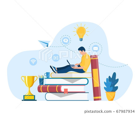 man sitting on pile of books man sitting on pile of books 67987934