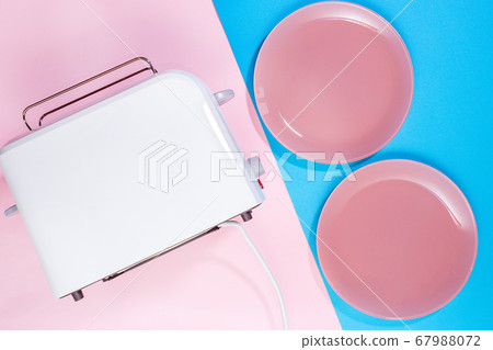 toaster and two plates Breakfast for two, top toaster and two plates Breakfast for two, top 67988072