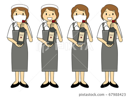 Young female shop assistant in restaurant mask face shield set illustration Young female shop assistant in restaurant mask face shield set illustration 67988423