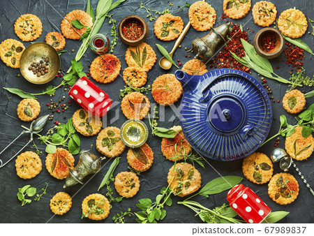 Cookies with herbs. Cookies with herbs. 67989837