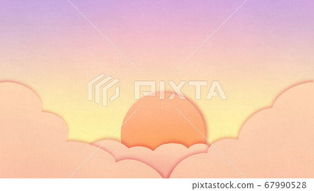 Illustration of a three-dimensional cute sunset, sunset, sunset, paper cut background decoration, colored drawing paper 67990528