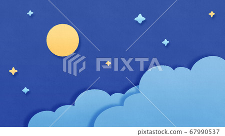 Illustration of a three-dimensional cute full moon and starry sky, clouds, night sky, paper cut background decoration, colored drawing paper Illustration of a three-dimensional cute full moon and starry sky, clouds, night sky, paper cut background decoration, colored drawing paper 67990537