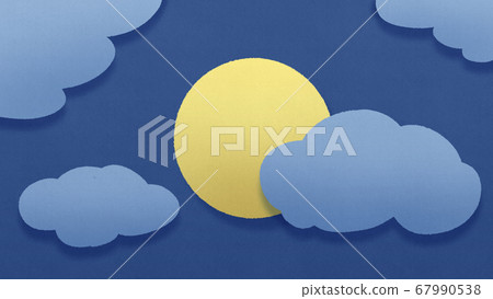 Three-dimensional illustration of a full moon hidden behind clouds, weather, cloudy, cute paper cut background decoration, colored drawing paper 67990538