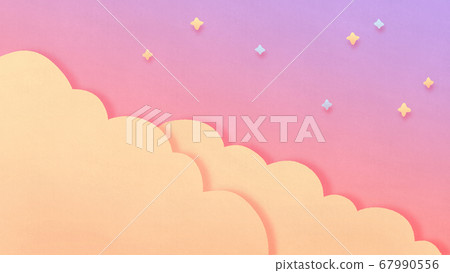 Three-dimensional cute illustration of the starry sky at dusk Sunset paper cut background decoration colored drawing paper 67990556