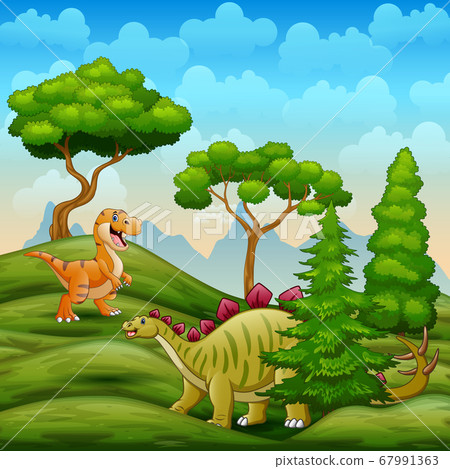 Dinosaurs living in the savanna 67991363