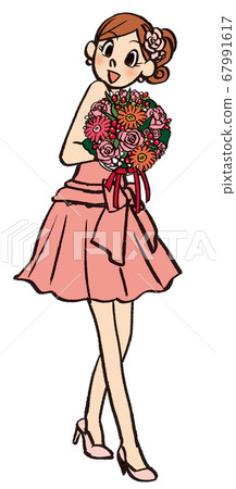 插圖手繪商業女性便衣衣服花束花束禮物 插圖手繪商業女性便衣衣服花束花束禮物 67991617