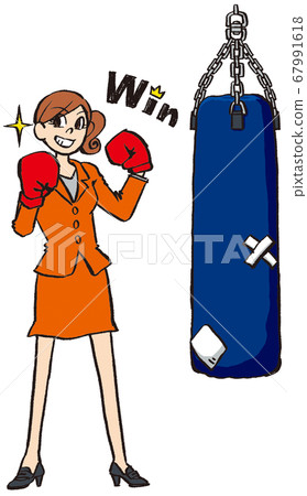 插圖手繪商業女性西裝勝利拳擊沙袋 插圖手繪商業女性西裝勝利拳擊沙袋 67991618