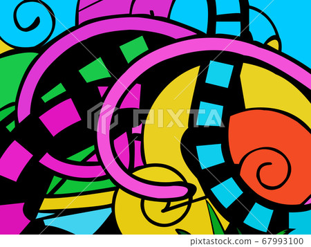 Illustration of many shapes and colors isolated on black background. 67993100