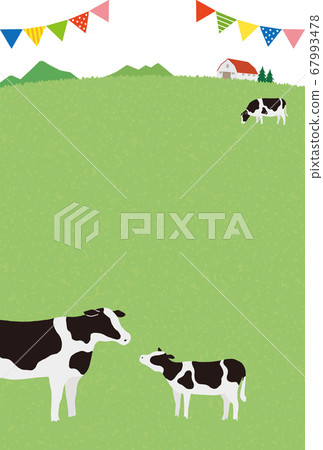 2021年新年賀卡，公牛年，農場裡的牛，沒有垂直字符 67993478