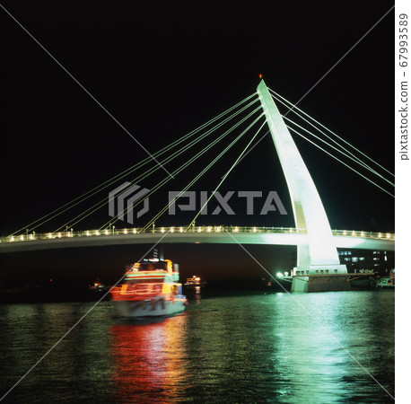 Port pier and bridge at dusk 67993589