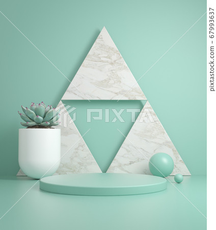 Minimal Template  Podium On Marble Triangle And Mint Background 3d Render 67993637