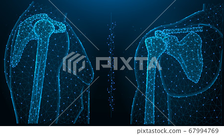 Blue polygonal illustration of the shoulder joint, 67994769