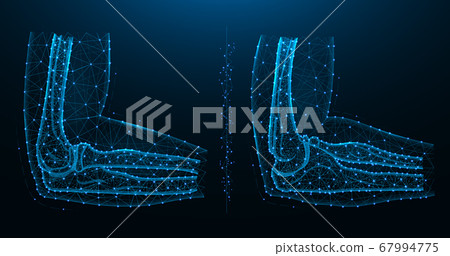 Blue polygonal illustration of the elbow joint, 67994775