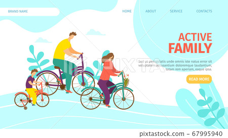 Active family landing vector Illustration. Parents with their child travel on bicycles. Summer outdoor recreation and joyful Active family landing vector Illustration. Parents with their child travel on bicycles. Summer outdoor recreation and joyful 67995940