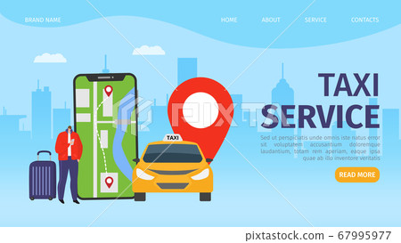Car at taxi flat mobile online service in smartphone, transport city location vector illustration. Application for cab order 67995977