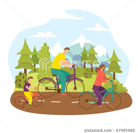 Family at bicycle ride, bike sport at summer road vector illustration. Happy man woman healthy people lifestyle, active cyclist Family at bicycle ride, bike sport at summer road vector illustration. Happy man woman healthy people lifestyle, active cyclist 67995988