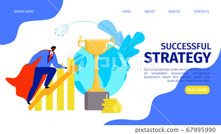 Business successful strategy concept, vector illustration. Man hero management flat people landing page, marketing graphic. 67995990